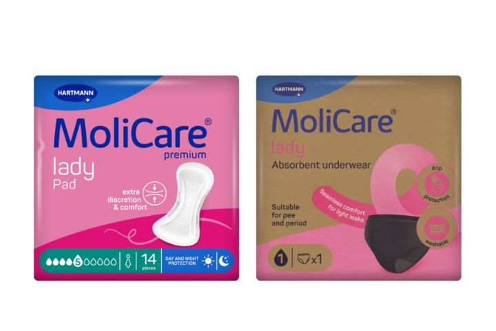 MoliCare® products for women managing urge incontinence and urinary leakage.