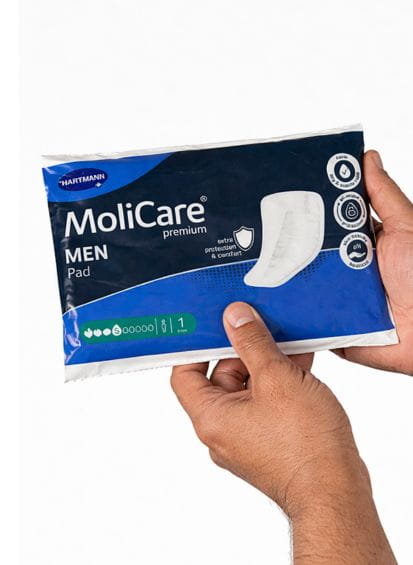 molicare men pad sample being held teaser tile