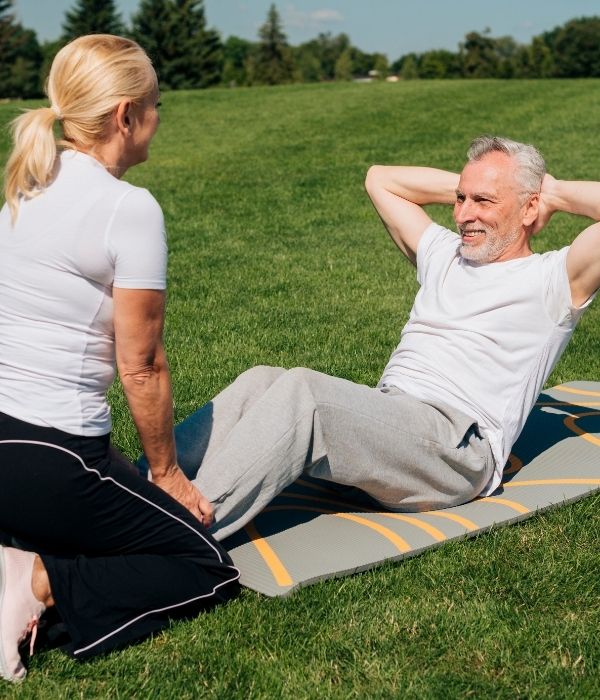 Older adults staying active with outdoor exercise