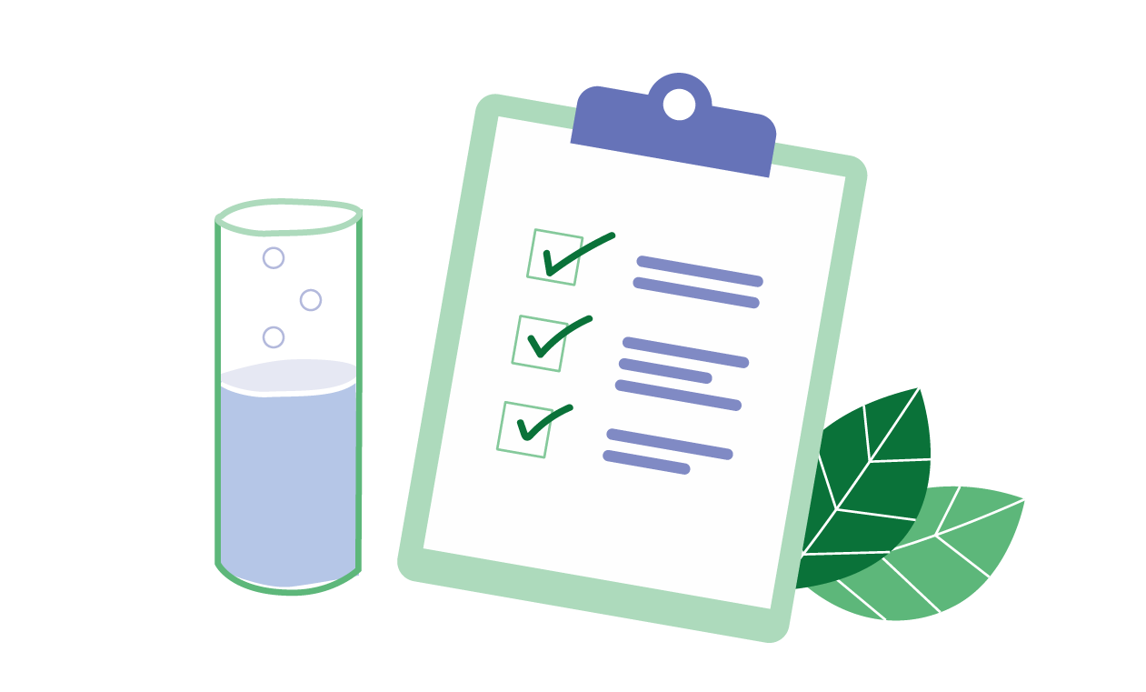 Illustration of a glass of water next to a clip board.