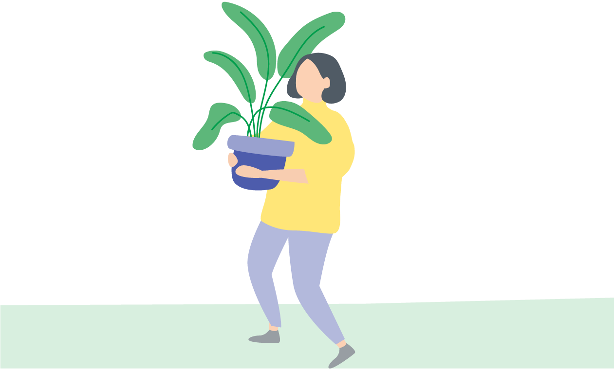 Illustration of a person lifting a heavy plant pot.