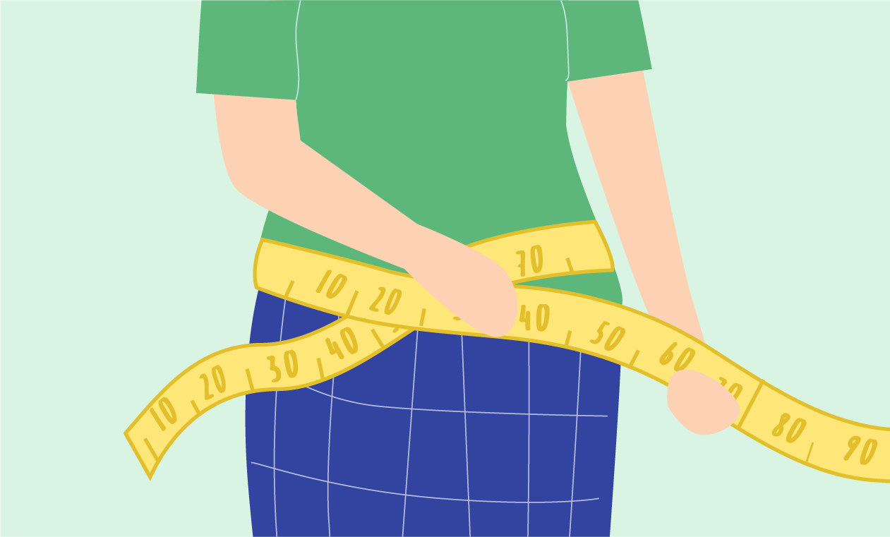Illustration of a person wrapping a tape measure around their waist.