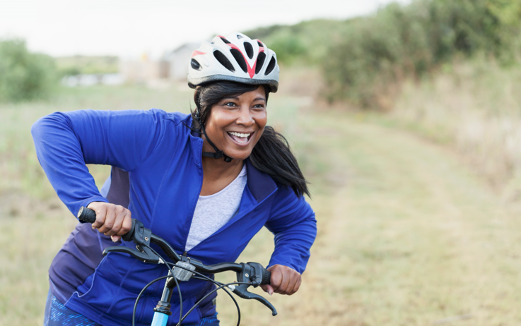 Woman with incontinence rides a bike